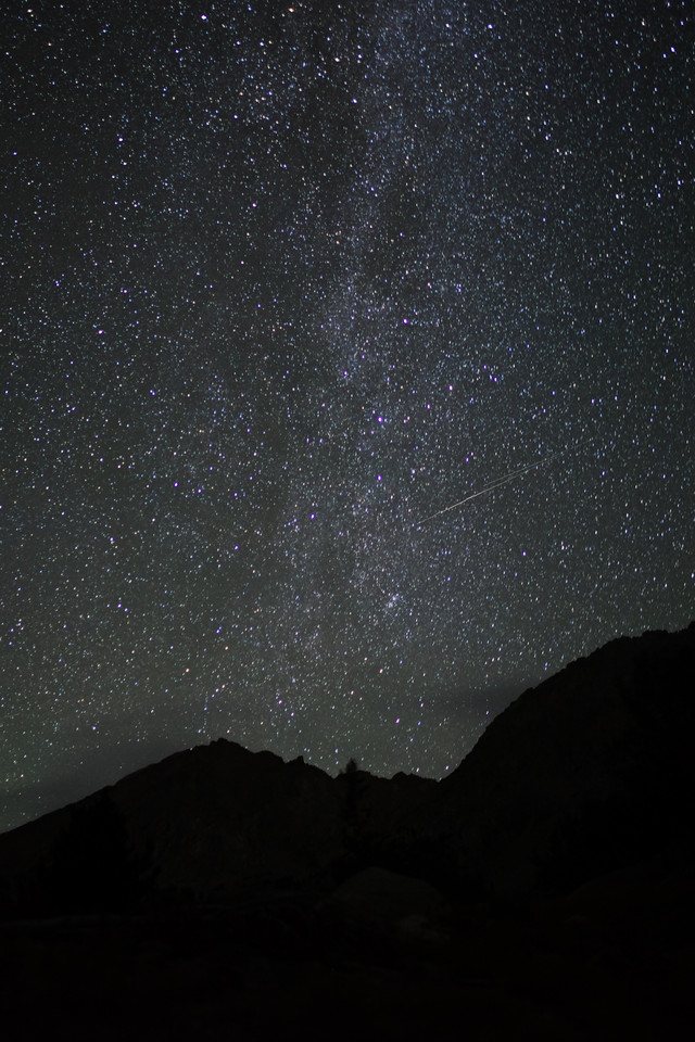 Rae Lakes at Night - Milky Way and Shooting Stars