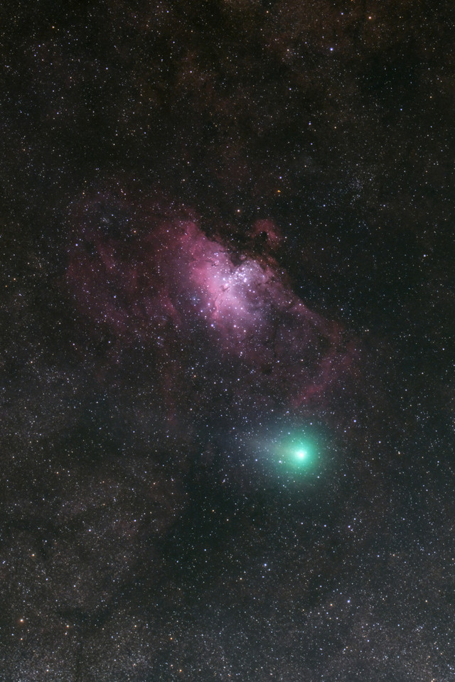 Comet 2025 R2 SWAN and Eagle Nebula